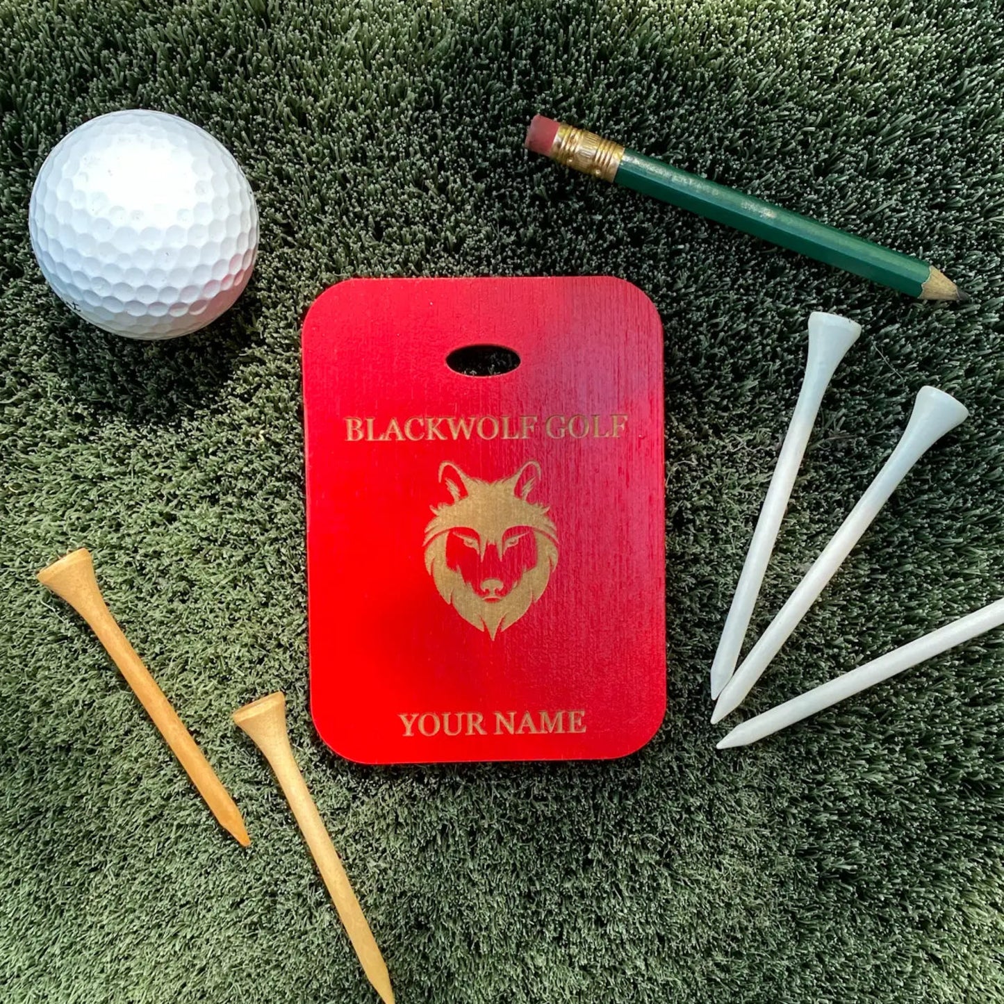 Custom Engraved Baltic Birch Golf Bag Tags - Red
